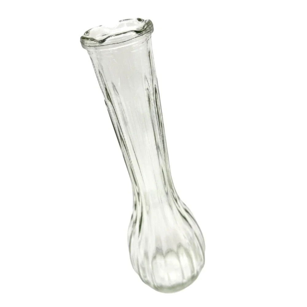 Vintage C.F.G. France Clear Ribbed Glass Bud Vase 8.5